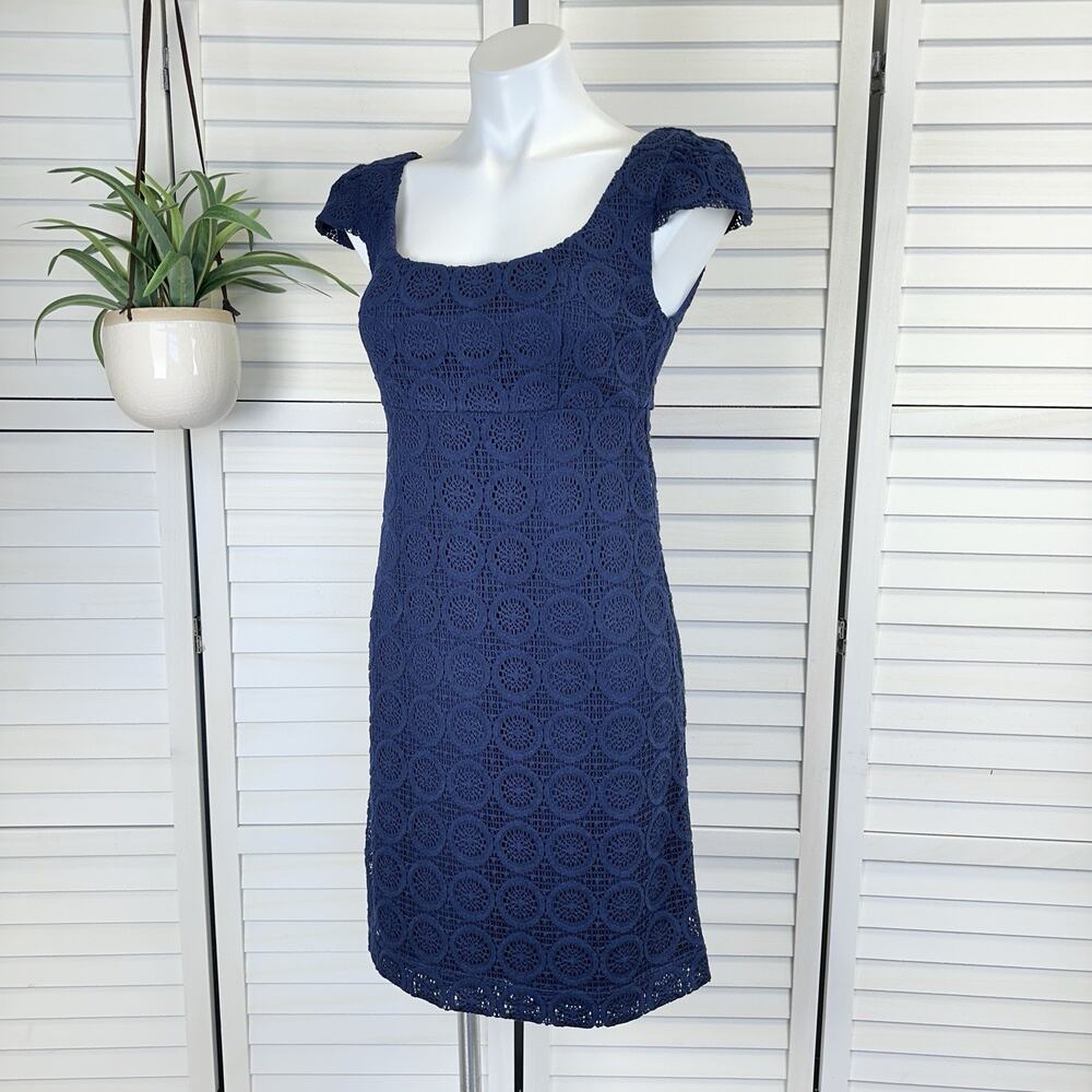 New Lilly Pulitzer Laurent Dress Navy‎ Zanzibar Lace Sheath Womens Size 4